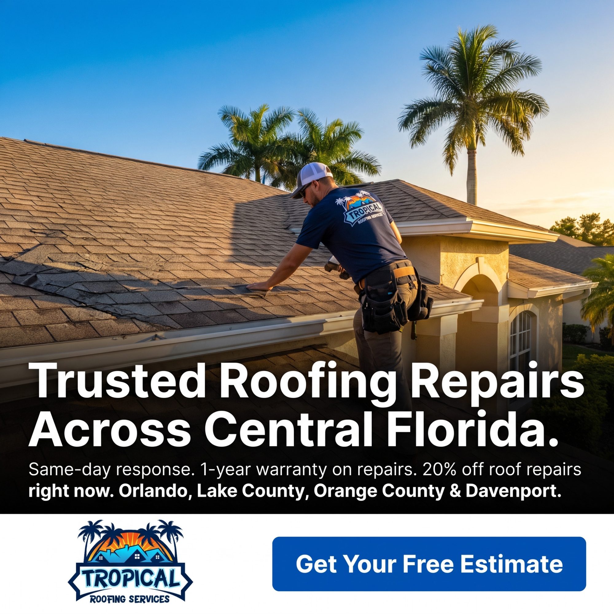 tropical roofing services ad creative